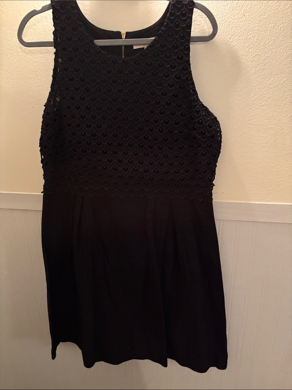 LOFT Black Sleeveless Lace Bodice Dress